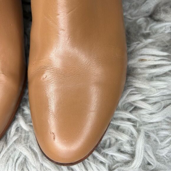 Jack Rogers tan scalloped leather block heel ankle boots women’s shoe size 8 - Picture 11 of 12